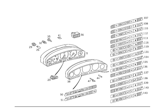 1295847221 - Electrical Equipment and Instruments: Symbol Strip for Mercedes-Benz: 400SEL, 500SEC Image image