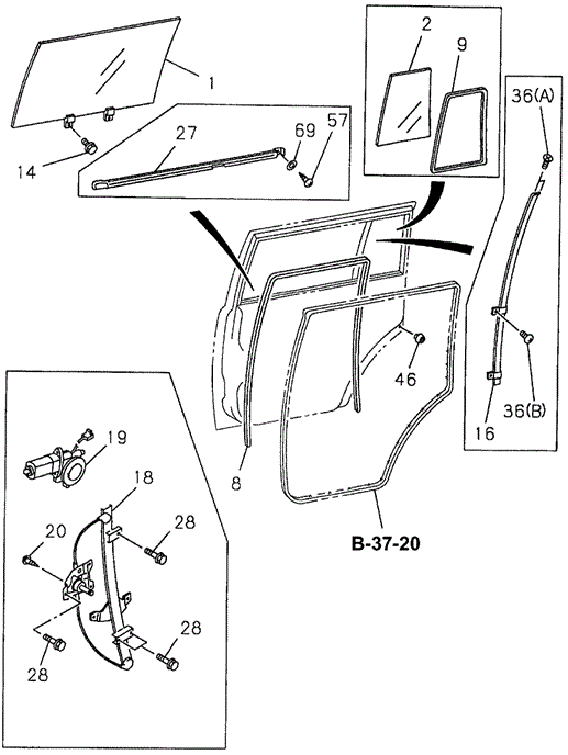 Rear Door Glass - Regulator for 1997 Acura SLX #0