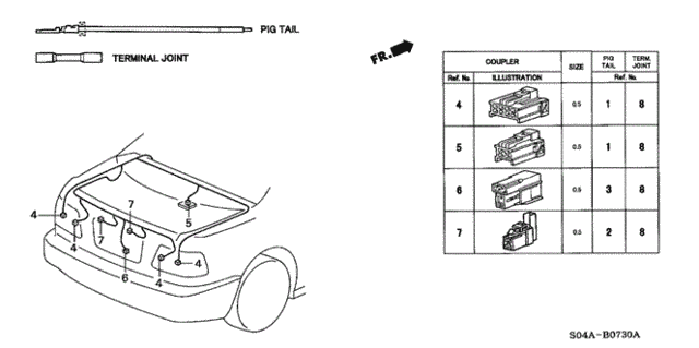 Electrical Connectors (RR.) ('98) for 1998 Honda Civic #0
