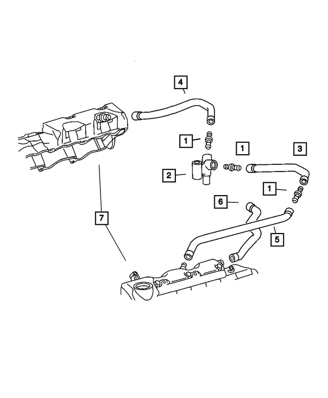 5097790AA - Engine 3.2L Single Over Head Cam 18 Valve V-6 [EGX]: Crankcase Vent Hose, Left, Small for Mopar Image