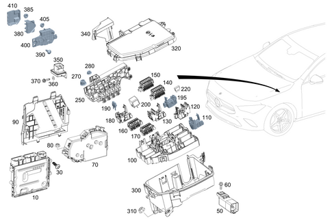 Control Units, Fuse Boxes and Relays in Engine Compartment for 2020 Mercedes-Benz CLA45 AMG #0