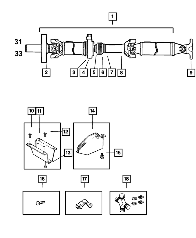 68127993AA - Propeller Shafts and U-Joints: U-joint Kit for Mopar Image