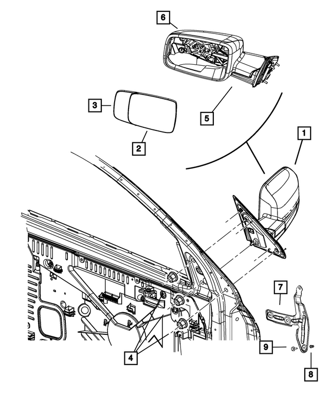 55372070AM - Doors, Door Mirrors and Related Parts: Outside Rearview Mirror, Right for Mopar Image
