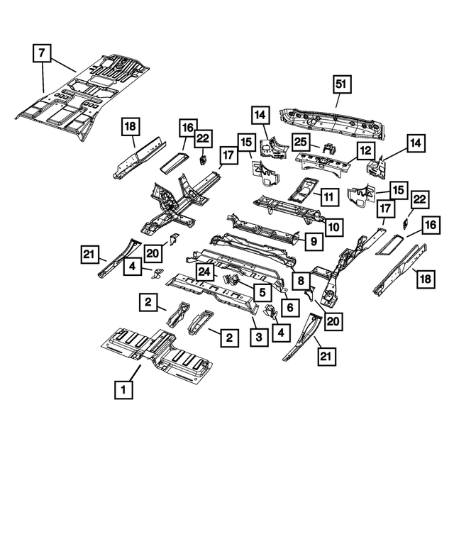 68551928AA - Body Sheet Metal Except Doors: Center Floor Pan for Mopar Image