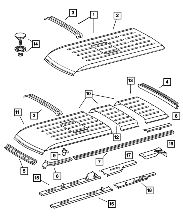 5122155AA - Body Sheet Metal Except Doors: Roof Panel for Mopar Image