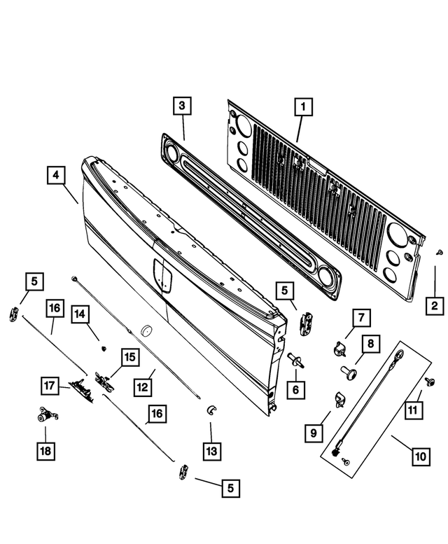 55372744AE - Body Sheet Metal Except Doors: Tailgate Counter Balance Rod for Ram: 1500, 1500 Classic, 2500, 3500 Image