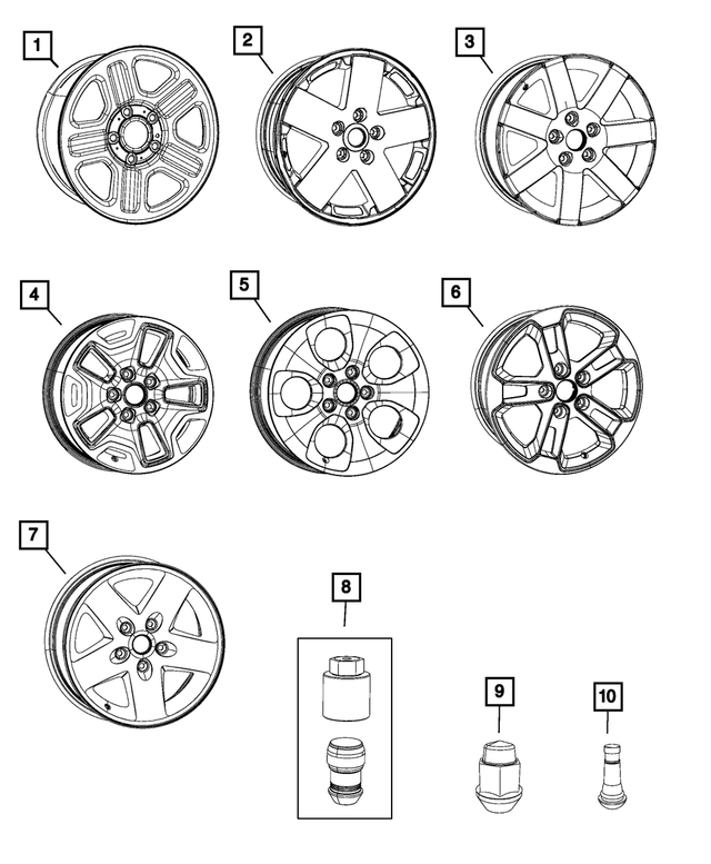 52013788AA - Wheels: Wheel Lock Set for Jeep: Wrangler, Wrangler JK Image