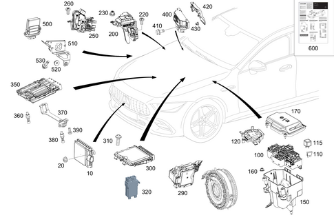 Control Units, Fuse Boxes and Relays in Engine Compartment for 2023 Mercedes-Benz AMG GT 63 S #0