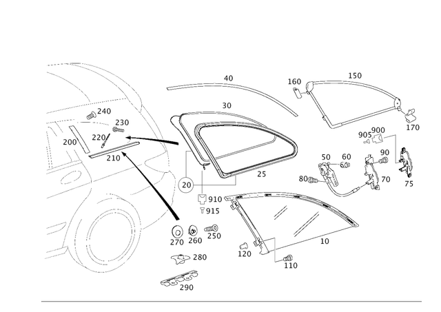 2516703750 - Windows: Side Window for Mercedes-Benz: R320, R350, R500 Image image
