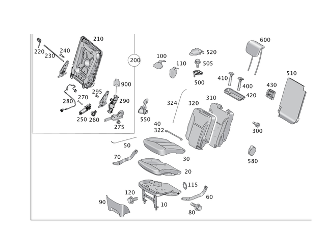 1649300322 - Folding Seat/Center Seat: Seat Cushion Frame for Mercedes-Benz: GL320, GL350, GL450, GL550, GL63 AMG, GLS350d, GLS450, GLS550, GLS63 AMG Image image