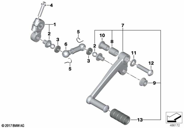 23417689019 - Manual Transmission: Shift Lever, Silver -  for BMW-Motorrad Image