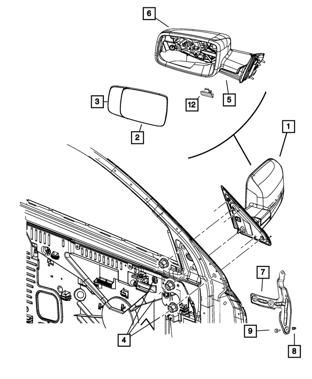 68412768AC - Doors, Door Mirrors and Related Parts: Outside Rearview Mirror, Right for Mopar Image