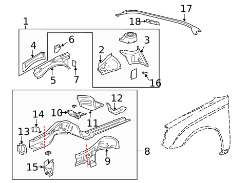 Structural Components & Rails for 2008 Chevrolet Malibu #0