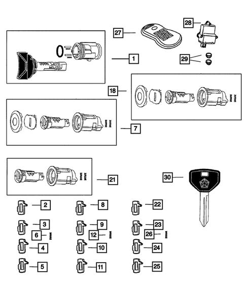 Lock Cylinders and Keys for 2002 Jeep Liberty #0