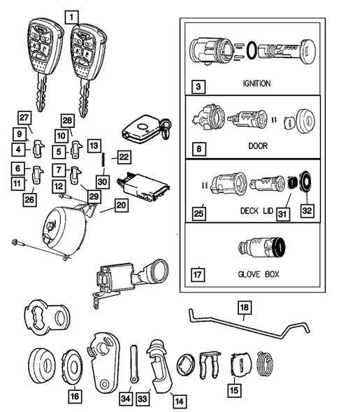 Lock Cylinders and Keys for 2007 Jeep Compass #0