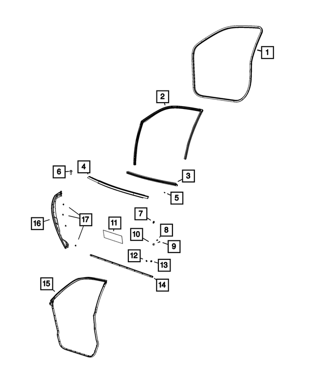 68040034AE - Doors, Door Mirrors and Related Parts: Front Door Belt Weatherstrip, Right for Mopar Image
