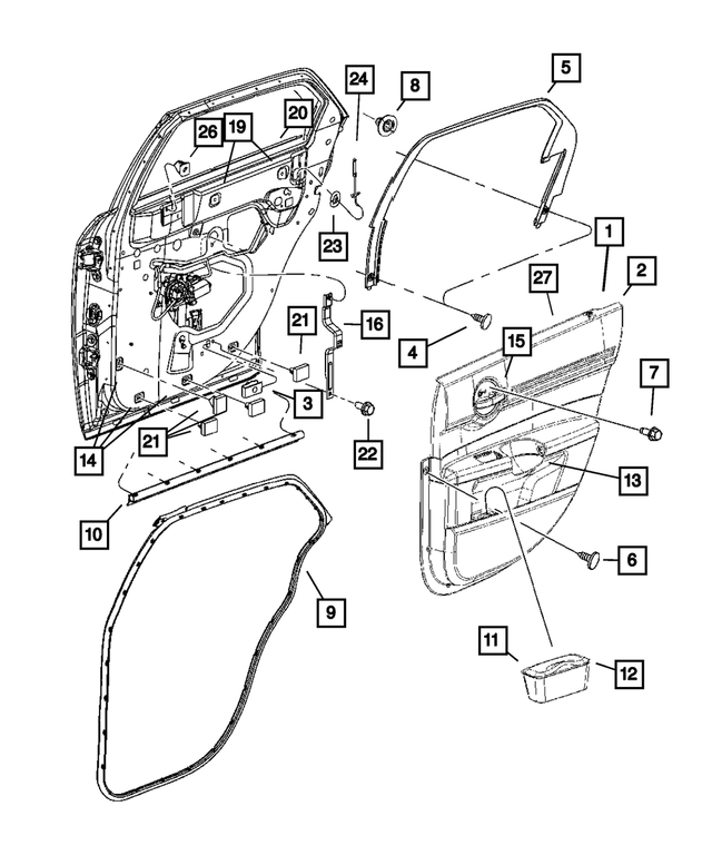 1CB081D1AB - Interior Trim: Rear Door Trim Panel, Right for Chrysler: 300 | Dodge: Charger, Magnum Image