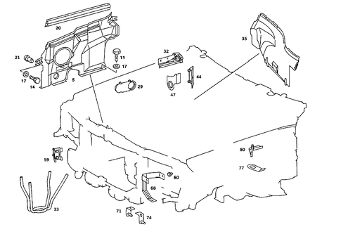 Engine Compartment Partition Panel, Wheelhouse Attachment Parts for 1986 Mercedes-Benz 190D #2