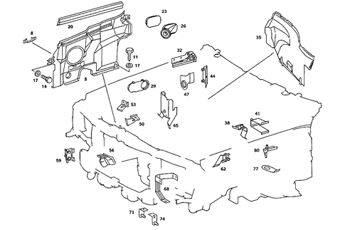 Engine Compartment Partition Panel, Wheelhouse Attachment Parts for 1986 Mercedes-Benz 190D #1