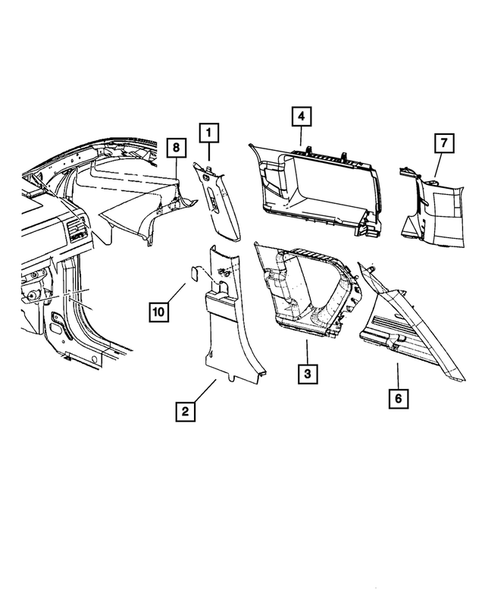 Panels-Moldings-Scuff Plates, Pillar, Cowl, 1/4 Panel Trim and Cargo Covers for 2008 Jeep Compass #0