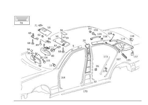 Roof Attachment Parts, Door Edge Guard Sections, Panelling for 1999 Mercedes-Benz E430 #0