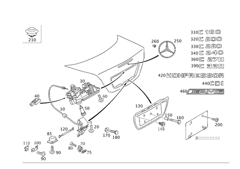 Rear Lid Latch-Type Lock, Rear Lid Attachment Parts for 2004 Mercedes-Benz C32 AMG #0