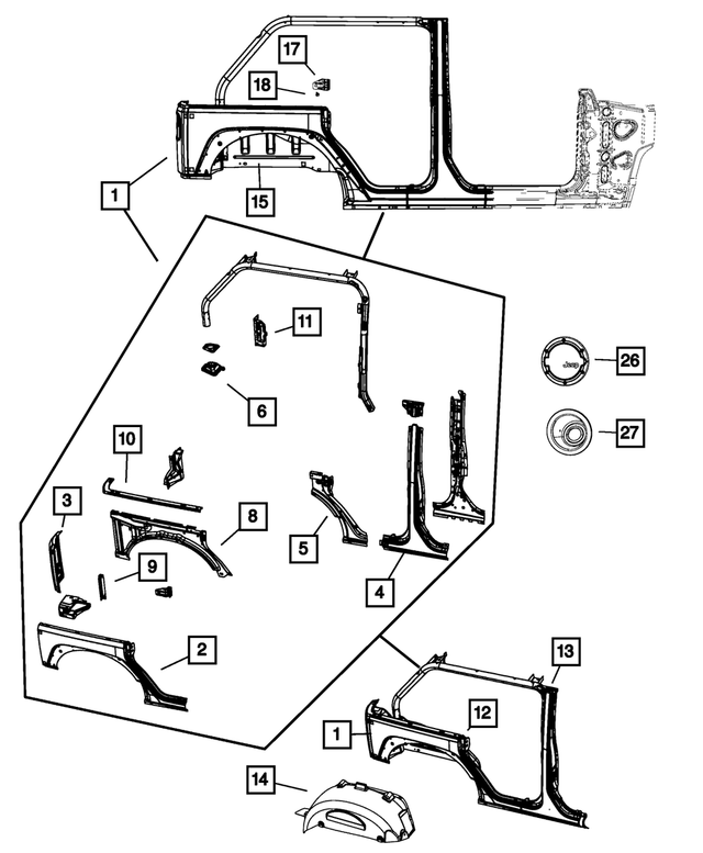 « 68002324AI – Body Sheet Metal Except Doors : Arrière D`ouverture Latérale De Caisse Panneau (ensemble), Côté Droit pour Mopar Image »