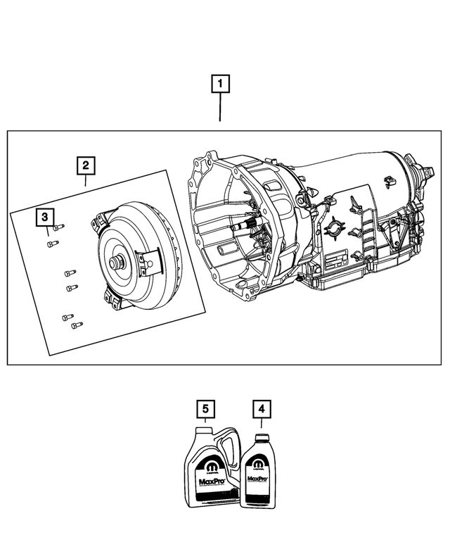 RX003110AK - NAG1; W5A580; 5-Speed; Automatic Transmission: With Torque Converter Transmission Kit, Remanufactured, Export for Mopar Image