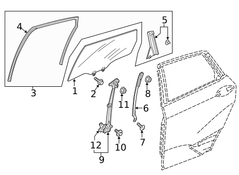 Glass - Rear Door for 2019 Honda Clarity #0