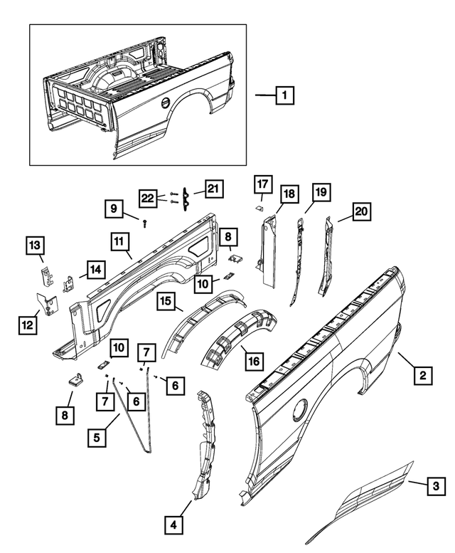 68365020AB - Body Sheet Metal Except Doors: Box Side Outer Panel, Right for Mopar Image image