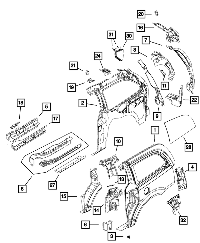 4894699AP - Body Sheet Metal Except Doors: Quarter Inner Panel, Left for Mopar Image