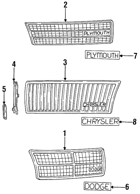 Grille & Components for 1992 Chrysler Town & Country #0