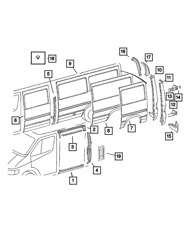 5122031AA - Body Sheet Metal Except Doors: Rear Door Hinge Reinforcement, Left, Side for Mopar Image