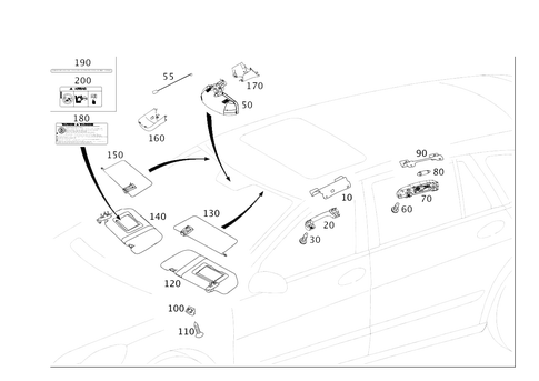 Sun Visor, Interior Mirror, Grab Handle for 2006 Mercedes-Benz R350 #0