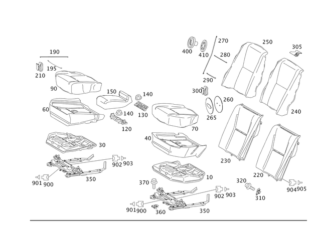 2219202950 - Rear Seat Bench: Padding, Rr Seat Cushion for Mercedes-Benz: 250, 300S, S350, S400, S500, S550, S600, S63 AMG Image image