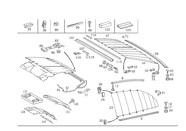 1408121527 - Panelling: Curtain Rail for Mercedes-Benz: 400SEL, 500SEL, 600SEL Image image