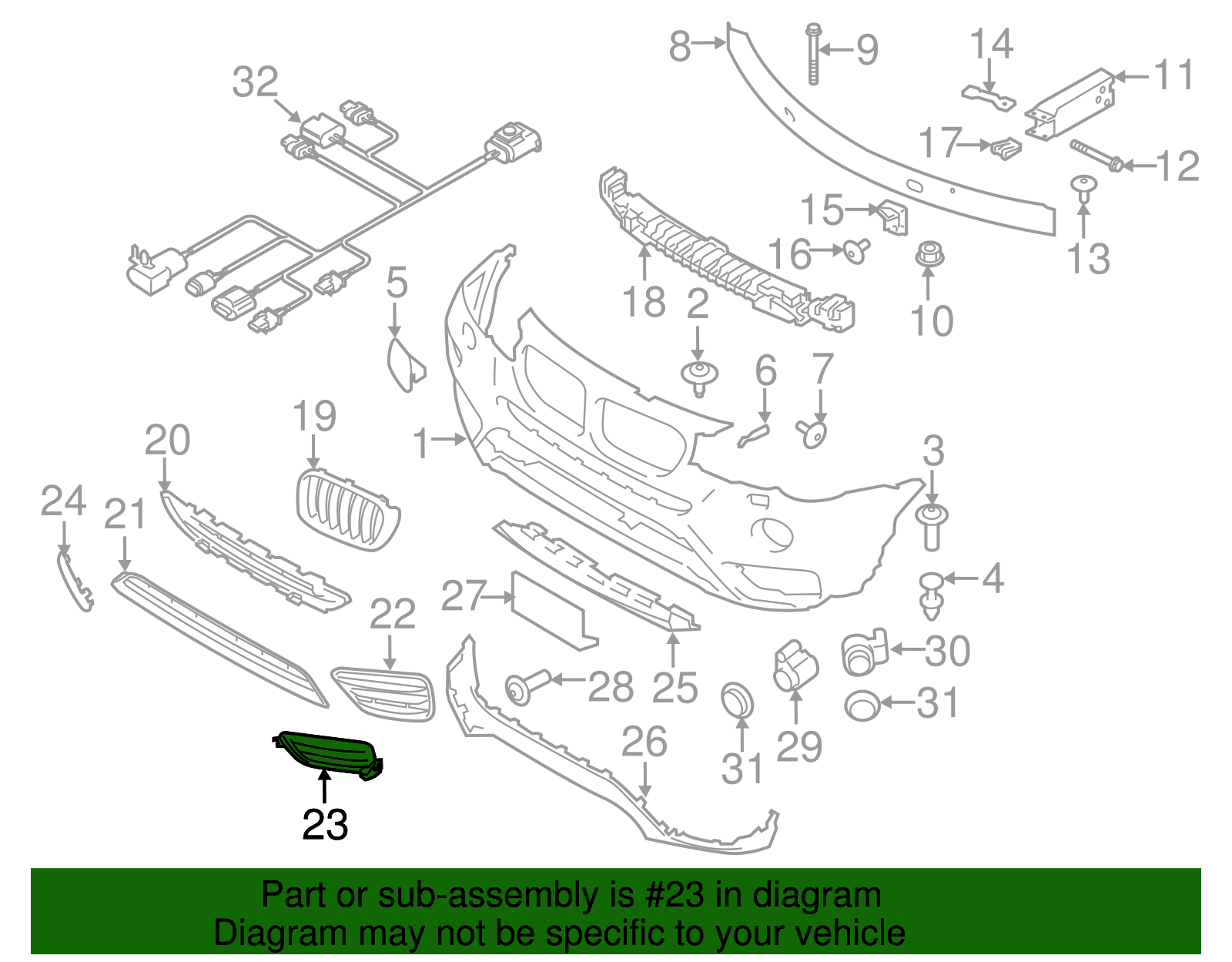 51117347946 - 2015-2017 BMW X3 Lower Bumper Grille (51-11-7