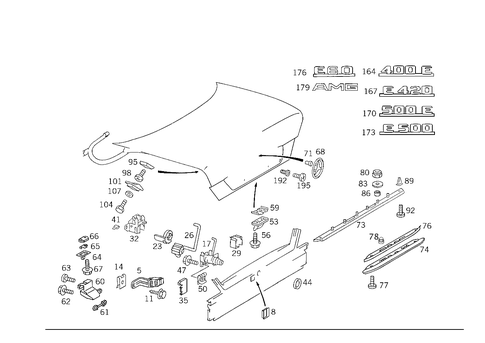 Rear Lid Latch-Type Lock, Rear Lid Attachment Parts for 1992 Mercedes-Benz 400E #0