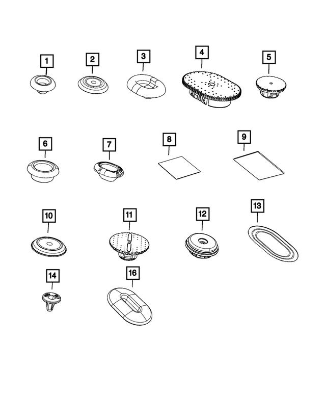 4860222 - Body Sheet Metal Except Doors: Plug for Chrysler: Pacifica, PT Cruiser, Sebring, Town &amp; Country, Voyager | Dodge: Caliber, Caravan, Durango, Grand Caravan, Stratus | Jeep: Cherokee, Compass, Gladiator, Grand Cherokee, Grand Cherokee L, Grand Cherokee WK, Patriot, Wrangler | Ram: C/V Image
