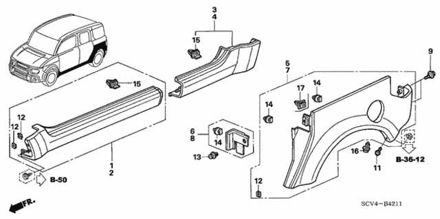 Rear Cladding - Side Sill Garnish for 2004 Honda Element #0