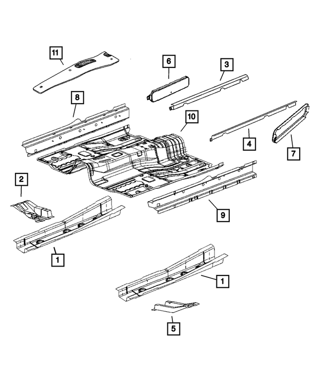 « 5115989AA – Body Sheet Metal Except Doors : Seuil Renfort, Côté Gauche pour Mopar Image »