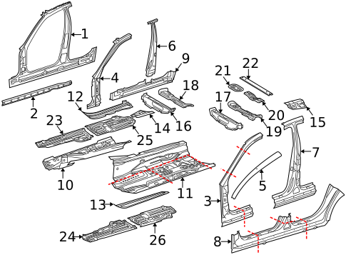 Center Pillar & Rocker for 2009 Mercedes-Benz CLS63 AMG #0