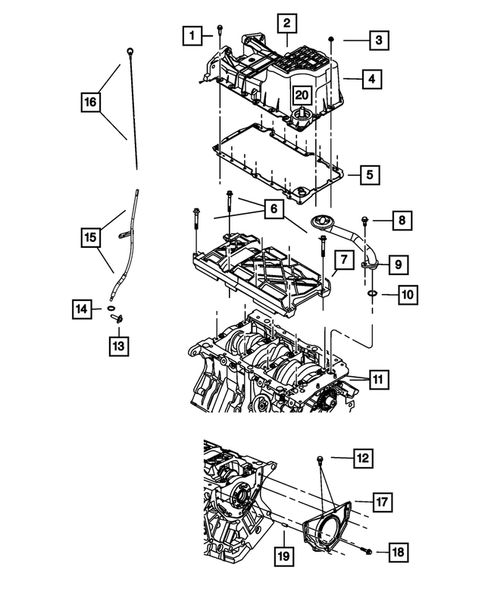 Engine Oiling, Oil Pan and Indicator (Dipstick) for 2009 Dodge Journey #0