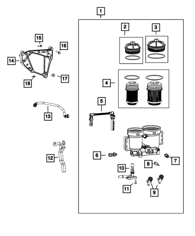 68677799AA - Fuel and Accelerator Pedal: Fuel Filter Housing for Mopar Image