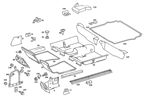 Front Panel Pillar Panelling, Lining on Floor for 1991 Mercedes-Benz 560SEC #0