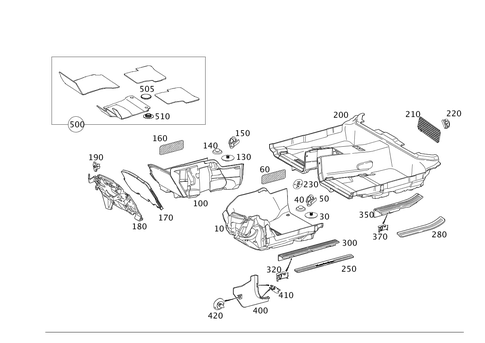 Front Wall Pillar Trim, Lining on Floor and Footrest for 2008 Mercedes-Benz C350 #0