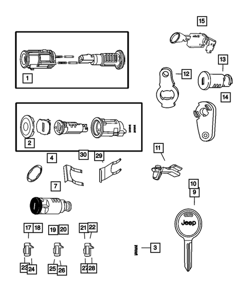 Lock Cylinders and Keys for 2004 Jeep Wrangler #0