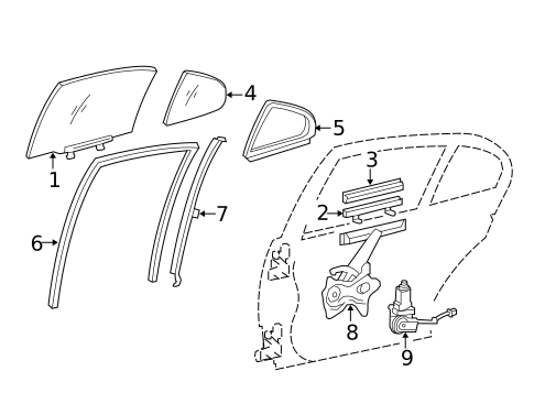 Glass - Rear Door for 2013 Lexus GS450h #0