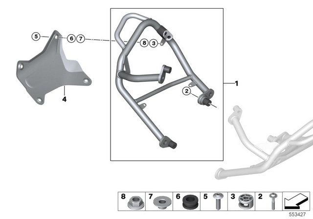11845A9D3E5 - : Left Engine Protection Bar - Silver for BMW-Motorrad Image