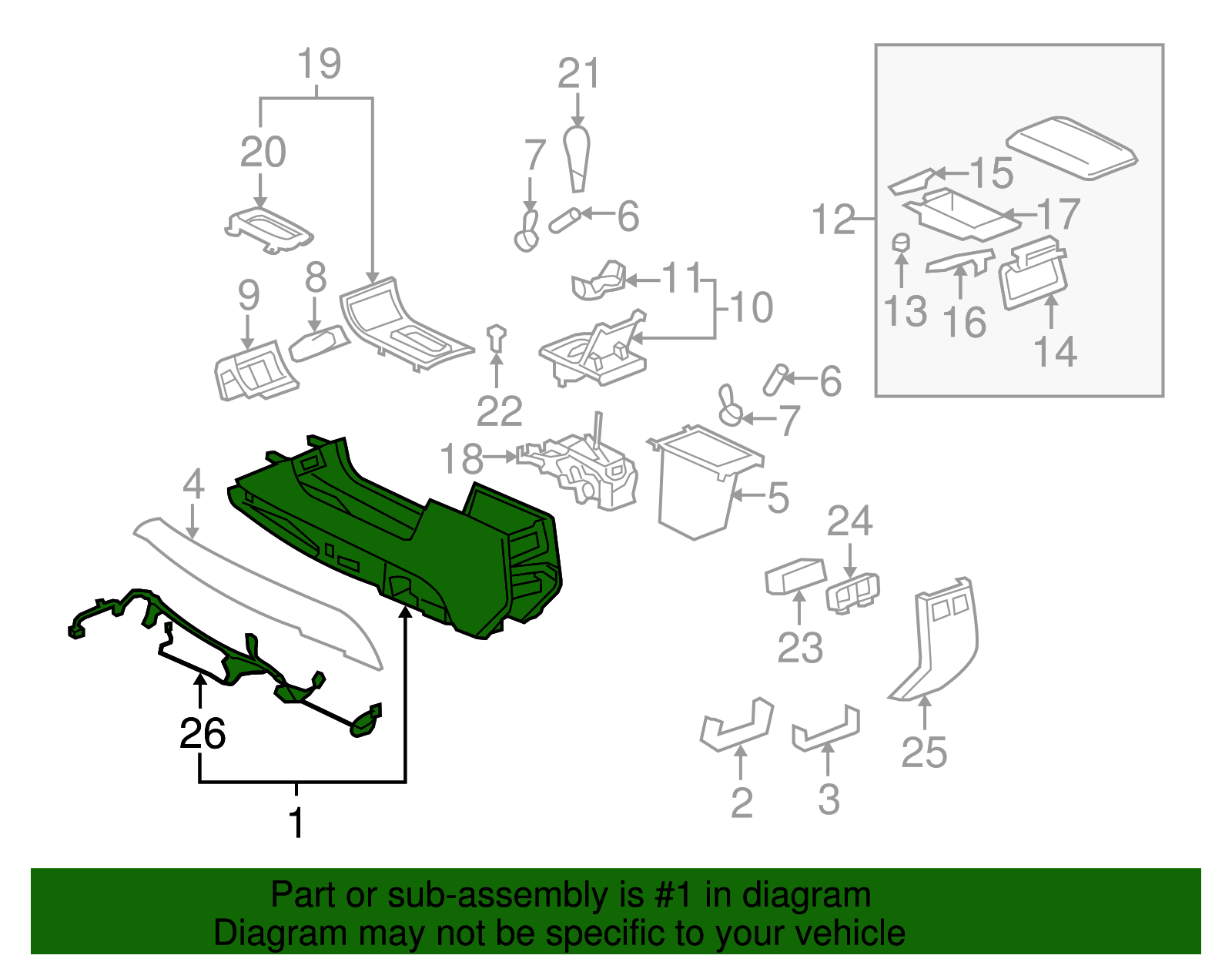 OEM GM Console Body For 20062009 Buick Lucerne Part No. 25804762